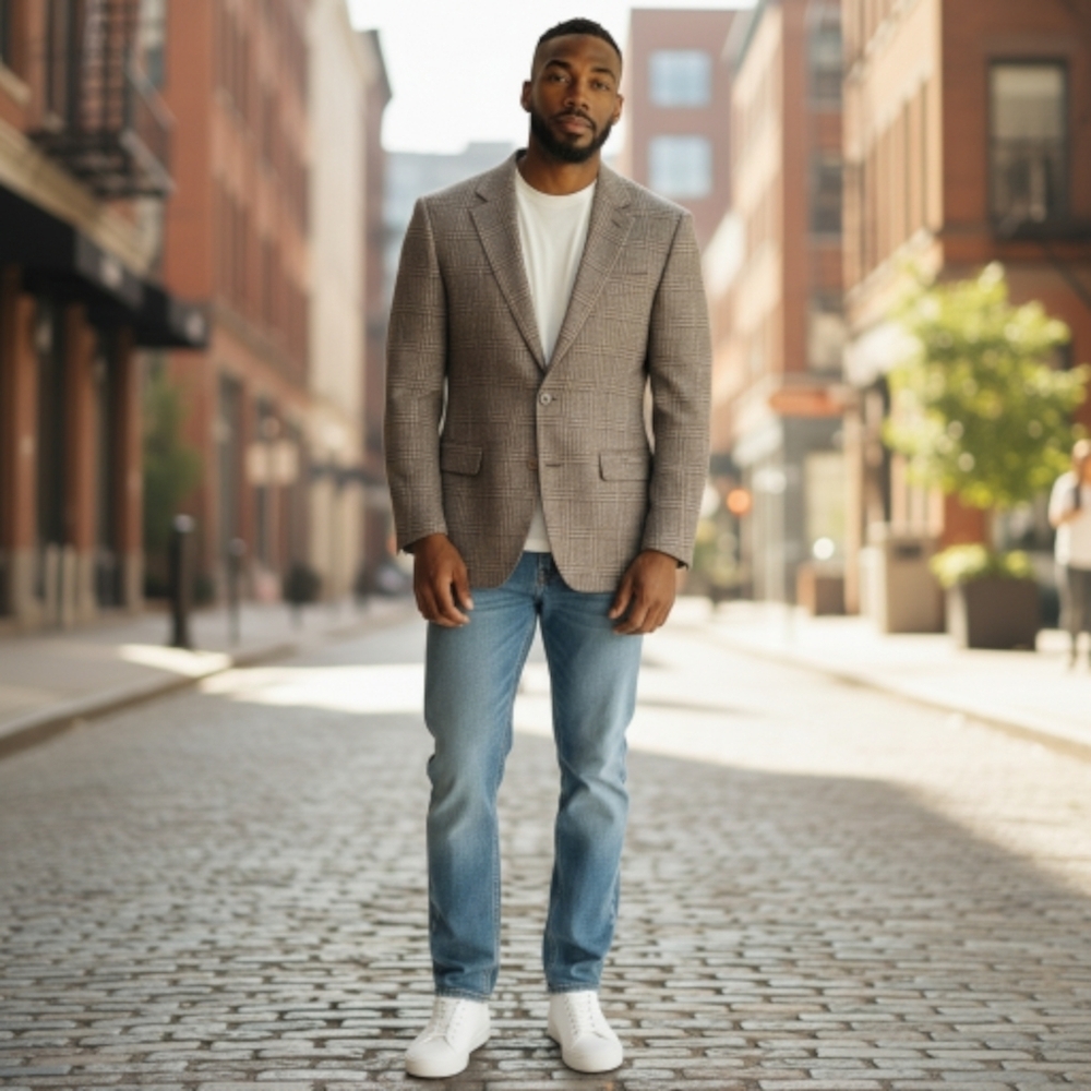 Men's Vintage 1991 Hickey Freeman Sz. 46L‎ Brown Plaid Sport Coat